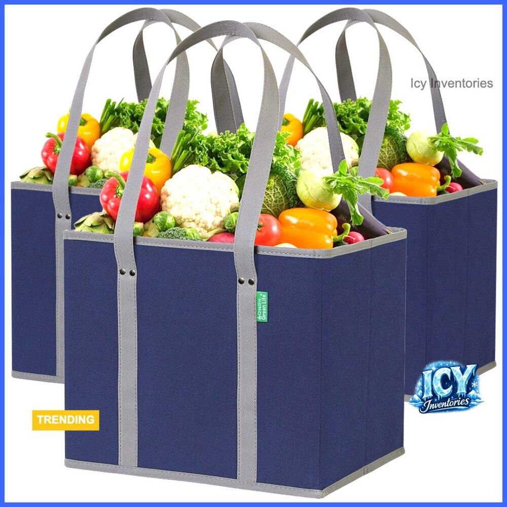 Heavy Duty Reusable Grocery Bags with Box Shape Stand Up Fold Flat